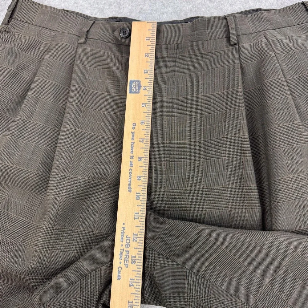 Jos A Bank Windsor Dress Pants Mens 38x33 Brown Wool Plaid Cuffed Classic Office